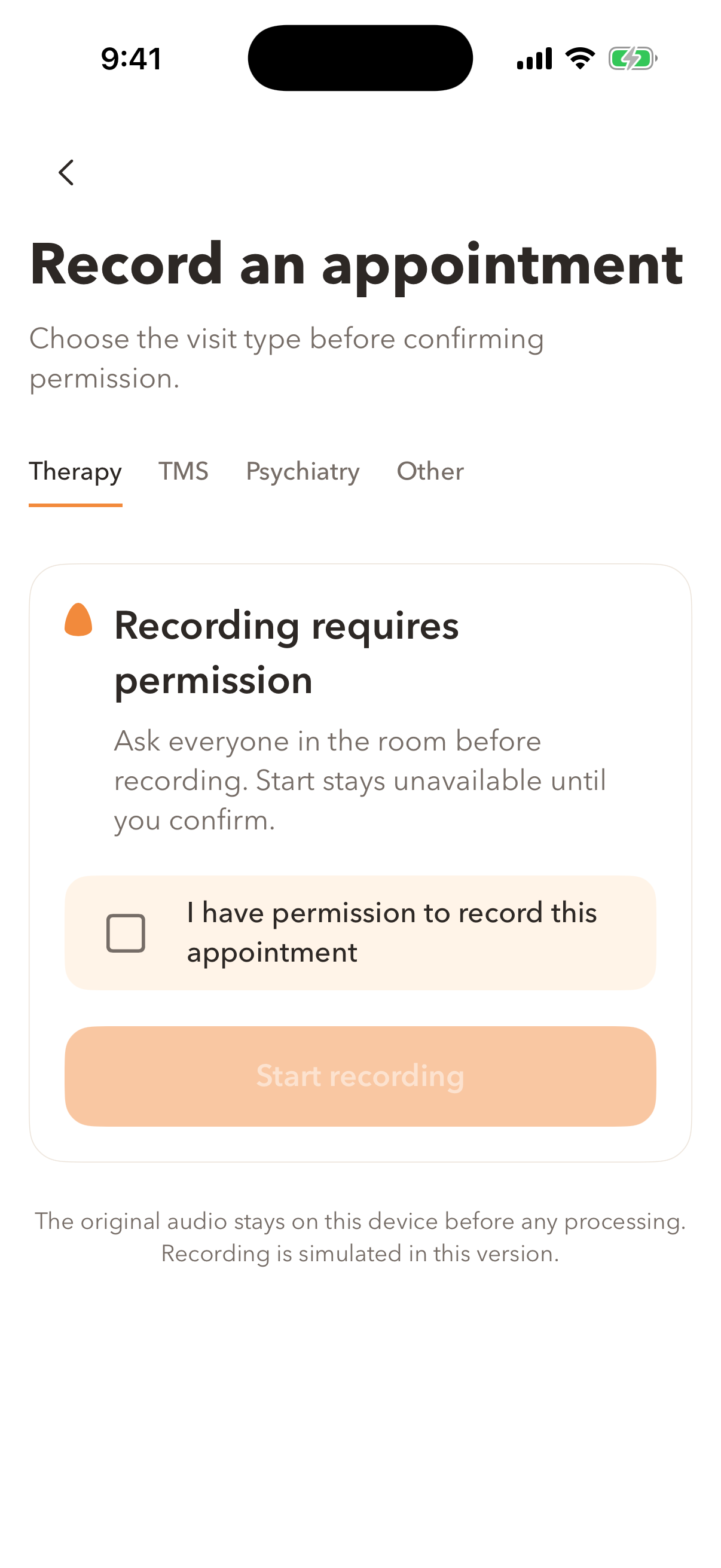 iOS Record appointment