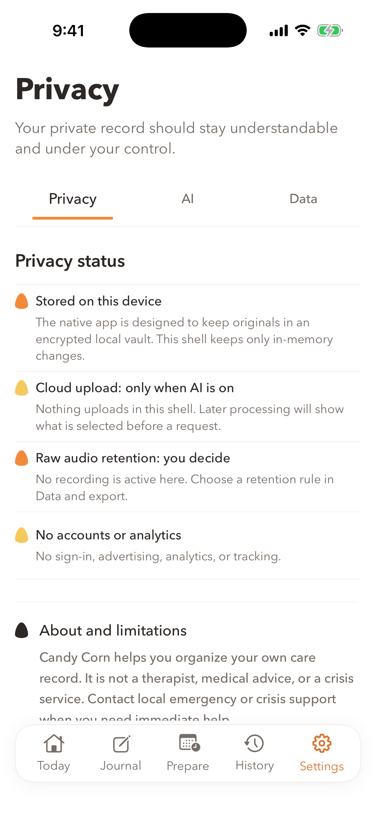 iOS Settings privacy