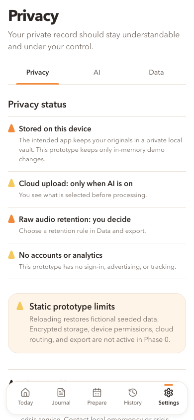 Prototype Settings privacy