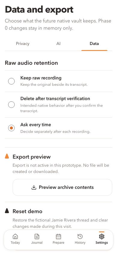 Prototype Settings data